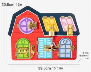 Kinderspiel haus Türöffnung Lernen Entsperren Holz puzzle Schlüssel tür öffnen Beschäftigtes Brett Lernspiel zeug Alter 3 - Product Image 3