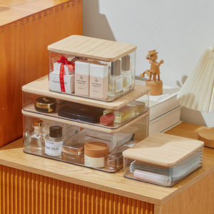 Desktop Bamboo <b>Lid</b> <b>Storage</b> Box Rectangle Stackable With <b>Lid</b> For Cosmetics Jewelry Books Snacks Household Organizer - Product Image 1