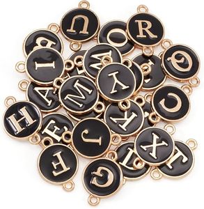 Abalorios de letras del alfabeto esmaltados de doble cara, conectores de aleación de oro de doble cara de la A a la Z para pulseras, collares y pendientes DIY - Product Image 5