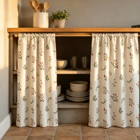 Rideau occultant moderne en mélange de lin à imprimé floral, isolant, en tissu doux, multi-usage, pour étagère, armoire, cuisine et buanderie