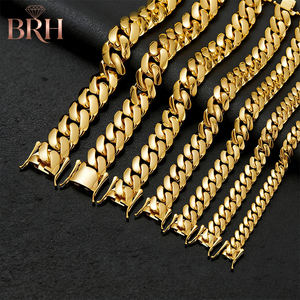 สร้อยคอคิวบันชุบทอง ขนาด 7.5-30 นิ้ว  8มม. 10มม. 12มม. 14มม. 16มม. 18มม. 20มม. 22มม. สร้อยคอคิวบันสแตนเลสสตีลสไตล์ฮิปฮอป - Product Image 3