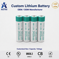 بطارية ليثيوم قابلة لإعادة الشحن بالجملة AA 2410mWh 1.5V مع شحن USB من النوع C للسماعات المحمولة وطابعات نقاط البيع