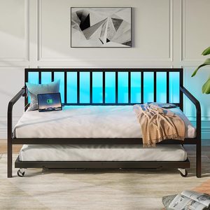 Modern <strong>Metal</strong> Sofa Bed Frame with Steel Slat Support for Living Room Height Adjustable Twin <strong>Daybed</strong> with Trundle Customized Color - Product Image 2