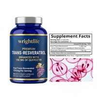 Capsules végétales de Resvératrol et Quercétine Antioxydant 200mg pour Adultes, Compléments Cutanés, 90 Gélules, Fabrication OEM