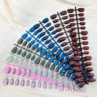 Faux ongles courts œil-de-chat pré-dessinés, couleur unie, style doux, amovibles, prêts à poser, pour la vente en gros