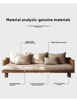 Canapé d'angle rustique Wabi-Sabi, minimaliste et moderne, en bois massif, trois places, avec coussin en éponge et housse amovible lavable, idéal pour les petits espaces