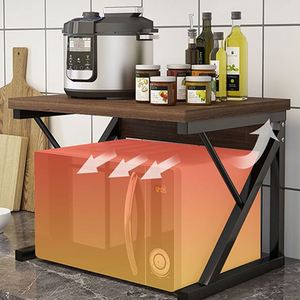Wooden Microwave Oven Rack 2-Tier Kitchen Counter Shelf Organizer Countertop Organizer Microwave Cabinet Shelf Stand for Kitchen - Product Image 1
