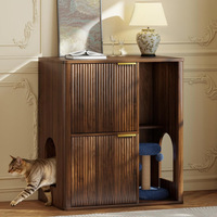 Meuble pour animaux de compagnie multifonctionnel vintage avec niche pour chat fermée et griffoir en sisal intégré, enclos en bois pour litière de chat