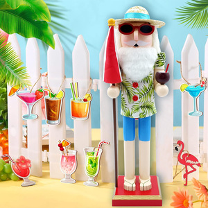 Décoration de fête tropicale de Noël en juillet, <span class=keywords><strong>casse</strong></span>-<span class=keywords><strong>noisette</strong></span> en bois de noix de plage, soldat hawaïen, Père Noël en bois - Product Image 3