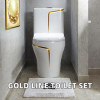 Ensemble WC et lavabo sur pied en céramique Chaozhou, design ligne or bronze, pour hôtels, WC moderne monobloc, OEM