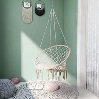 Fauteuil suspendu d'extérieur en corde de coton tressée avec pompons, style panier, pour la détente, vente en gros transfrontalière, direct usine, mobilier d'extérieur