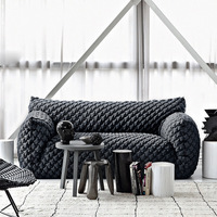 Chaise longue en velours bleu italien avec pouf paresseux en éponge pour le salon et la chambre à coucher.