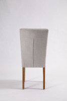 Chaise de salle à manger moderne en lin beige clair, dossier capitonné en losange, pieds en bois naturel, pour la maison, le bureau, le bar, certifiée BSCI