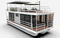 Bateau-maison de luxe moderne en aluminium Allhouse avec moteur hors-bord 90 CV pour activités nautiques et excursions, capacité de 6 à 10 personnes