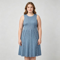 Robe pull sans manches en maille torsadée gris-bleu à col rond pour femme, nouvelle collection été, vente en gros OEM pour boutiques
