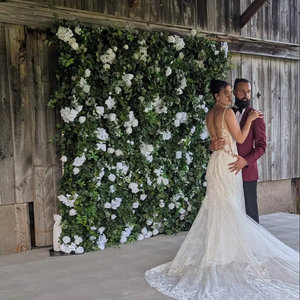 ए 48 नई 3 डी 5 डी वेडिंग ग्रीन हैंगप्लांट दीवार पैनल कृत्रिम रोल अप गुलाब फूलों की दीवार के साथ फूलों की दीवार पृष्ठभूमि - Product Image 1