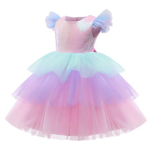 Vestido de princesa de verano para niñas, disfraz de sirena de unicornio con manga de volantes y lentejuelas para cumpleaños y Halloween - Product Image 2