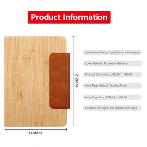 Custom Planner A5 Notebook Bamboo Wood Grain Design Hardcover Magnetic Buckle Thread Sewn Hand <b>Diary</b> for Personal Business - Product Image 2