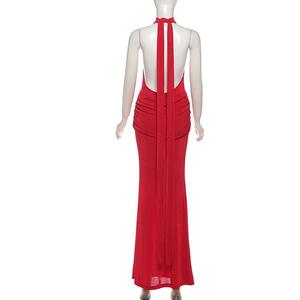 <span class=keywords><strong>Abito</strong></span> Sexy Elasticizzato Rosso per San Valentino, Schiena Scoperta, Halter, Aderente, <span class=keywords><strong>Lungo</strong></span> fino a Terra - Product Image 6