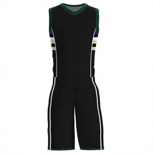 Conjunto de Camiseta de Baloncesto Corta sin Mangas con Cuello en V Negra, Transpirable, que Absorbe la Humedad, con Estampado Sublimado, Unisex, Corte Regular, para Todas las Temporadas - Product Image 1