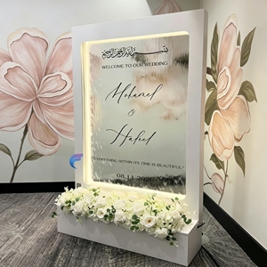 Elegant Acrylic Wedding Welcome Sign Rectangle Tabletop Indoor Customized <b>Name</b> Display with Floral Decor - Product Image 4