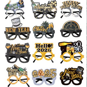 Bonne année bannières affiche drapeaux feuille tourbillons éruptions <span class=keywords><strong>lunettes</strong></span> cône chapeaux bruit fabricant Photo accessoires pour nouvel an 2026 fête décor - Product Image 4
