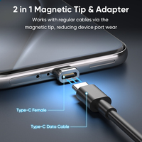 Cable Magnético USB-C de 240W, Carga Rápida de 5A, 2 en 1, Puntas Desmontables Tipo-C y Mini Adaptador, Cable de Datos Trenzado de Nailon de 24 Pines
