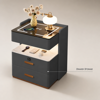 Table de chevet intelligente avec charge sans fil, verrouillage par empreinte digitale, lumière LED, texture en similicuir marbré, table de chevet moderne pour chambre à coucher
