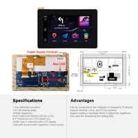 Pantalla Táctil LCD TSD de 7'' (7 Pulgadas) con Resolución de 800x480, 12h TN, Interfaz HD-MI, USB, I2C, con Placa HD MI
