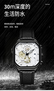 OEM Customized Live Stream Hot Selling Large Dial Men's Waterproof Quartz Watch with Calendar and Leather Strap - Product Image 3