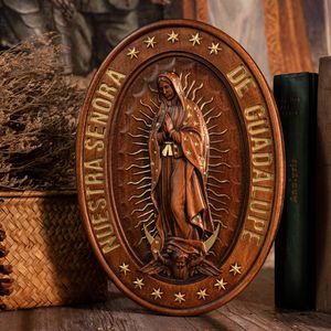 Estatua tallada en madera de Color Retro moderno, escultura de Nuestra Señora Guadalupe Virgen María, decoración de pared, muebles de <span class=keywords><strong>teatro</strong></span>, regalos religiosos - Product Image 2