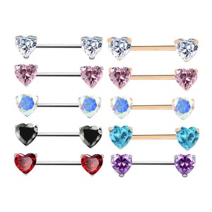Anneaux de tétons en acier inoxydable en forme de cœur avec zircon, bijoux de piercing corporel sexy pour femme - Product Image 1