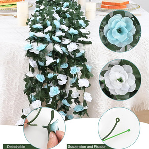 Cross-border Artificial Rose <b>Vine</b> 2.5m White And <b>Light</b> Blue Silk Flower For Home Ceiling Decoration - Product Image 4