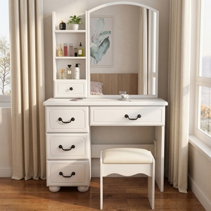 Table de toilette moderne de luxe avec armoire de rangement et miroir LED, bureau de maquillage pour la maison, la chambre à coucher et la salle de bain - Product Image 2