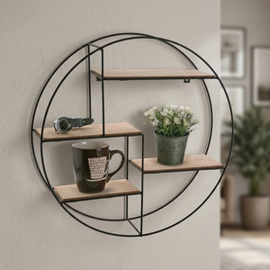 Chaman India Black Eco-Friendly Iron & <b>Wood</b> Non-Folding Four-Tier Wall Mounted <b>Rack</b> with Flower Pot Storage for Living Room - Product Image 2