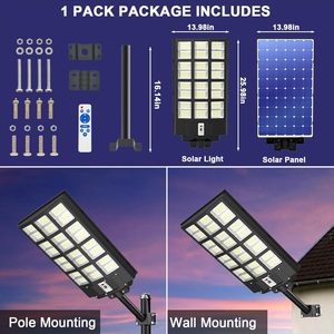 High Lumen Outdoor 3000W 2000W 1000W LED Wide Angle Lamp IP65 Waterproof Dust to Dawn <b>Remote</b> <b>Control</b> Solar Street <b>Light</b> - Product Image 3