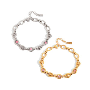 <b>Titanium</b> Steel Bracelet 18K Gold Silver Pink Zircon <b>Chain</b> Jewelry Geometric Design Gift for Women - Product Image 1