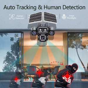 Cámara Domo Solar para Exteriores 8k 8MP, Tarjeta SIM 4G, 4 Lentes AOV, Luz Negra, Sensor CMOS a Todo Color, Visión Nocturna, IP66 - Product Image 3