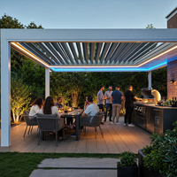 Pergola en aluminium avec toit à lames motorisées, revêtement poudré, écologique, patio extérieur, bioclimatique, étanche, avec bandes lumineuses LED
