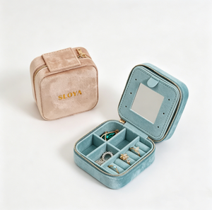 Velvet Square Jewelry Case With Zipper Closure Elegant Storage <b>Box</b> Custom Logo Velvet Zipper Jewelry Organizer Boxes - Product Image 2