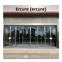 Puerta Corredera Automática Eléctrica con Sensor de Reconocimiento Facial para Control de Acceso en Oficinas, Diseño Moderno y Minimalista, Marco de Vidrio y Metal