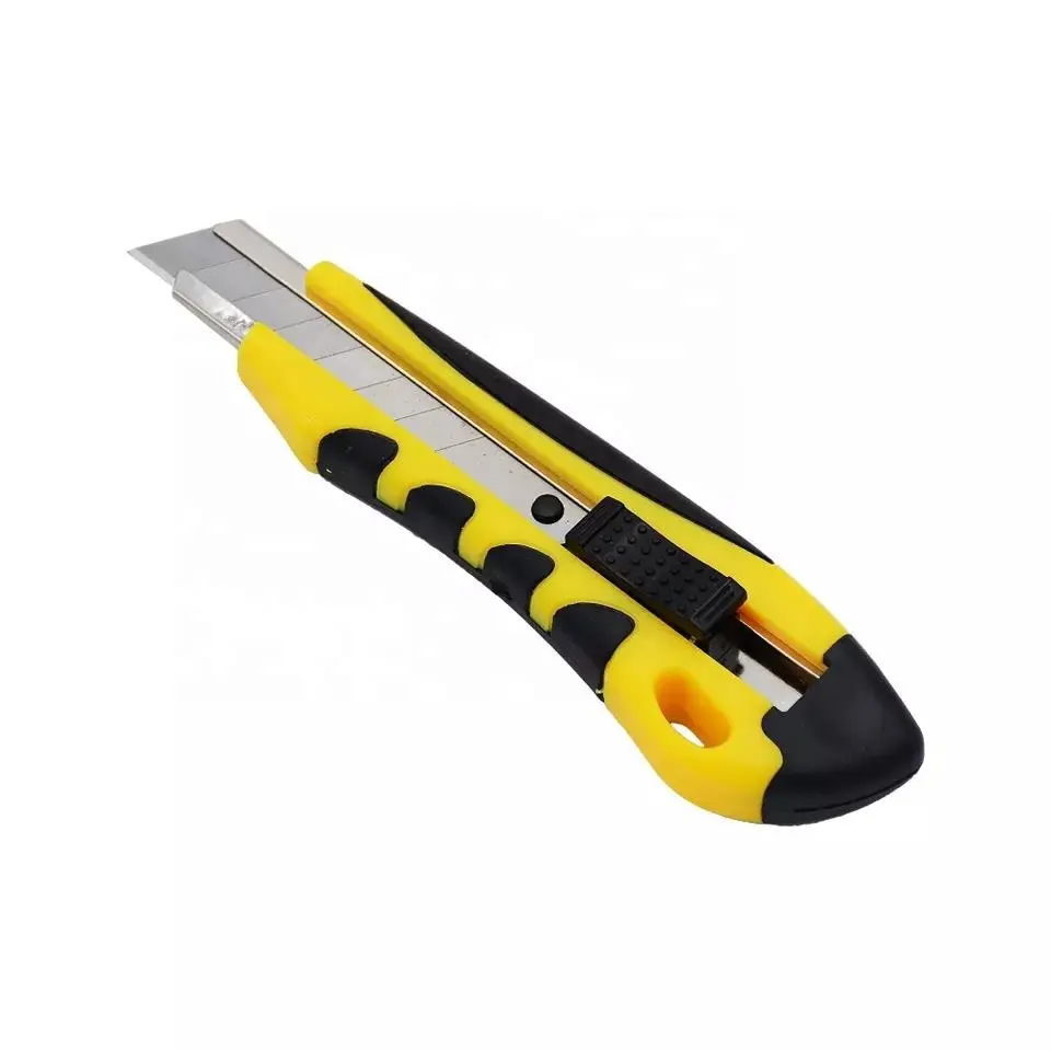 Ağır hizmet tipi 18mm yapış yapış bıçak kesici bıçak geri çekilebilir maket bıçağı ile TPE kauçuk saplı