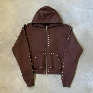 Sudadera con Capucha de Invierno, Tejido Sólido, Holgada, 100% Algodón, Transpirable, Extra Grande, con Cierre, Estampado de Serigrafía, Remaches de Estrás y Capucha - Product Image 3