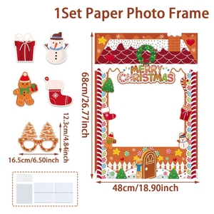 Christmas Photo Booth Prop Gran rojo verde FELIZ <span class=keywords><strong>NAVIDAD</strong></span> Marco de papel con patrones de muñeco de nieve de Papá Noel para fiesta familiar - Product Image 6