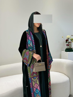 Abaya musulmane de luxe sur mesure en velours bordeaux de Dubaï 2025 pour femmes, broderie ethnique colorée, hijab assorti, robe modeste