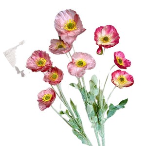 Fleur artificielle en soie à quatre têtes, motif pavot floqué, réaliste, pour décoration de mariage et d'intérieur, fleur en plastique pour art floral - Product Image 5