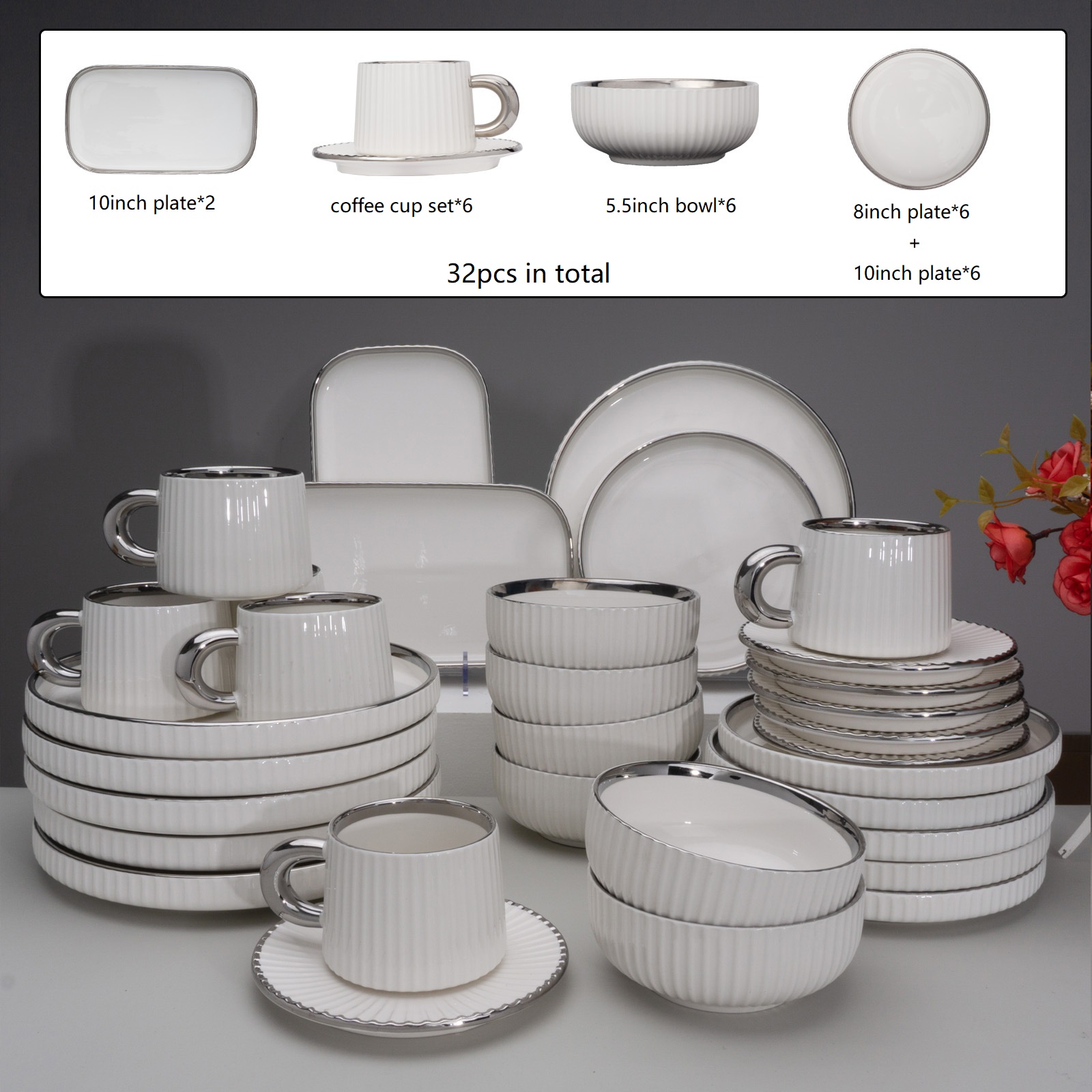 Argent blanc-ensemble 6 personnes