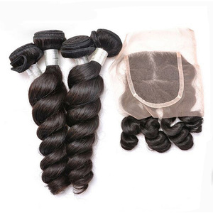 Angelbella tóc bó với ren phía trước đóng cửa Peru tóc bó với đóng cửa tóc con người pha trộn bó với đóng cửa - Product Image 2