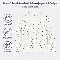 Logo Kustom OEM ODM Atasan Rajut Kerah Bulat Wanita Cardigan Jacquard Polkadot Prancis Musim Semi Gugur Sweater Lengan Panjang Serbaguna
