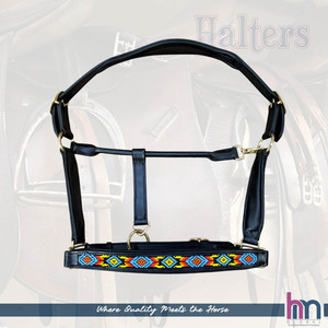 Equestrian Beautiful Handmade Vibrant Beaded Noseband Cheekpiece Soft Leather Padded Halter <b>Black</b> Comfortable Durable - Product Image 1